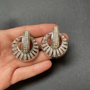 Vtg. Art Deco Style Rhinestone Silver Toned Round Shoe Clips